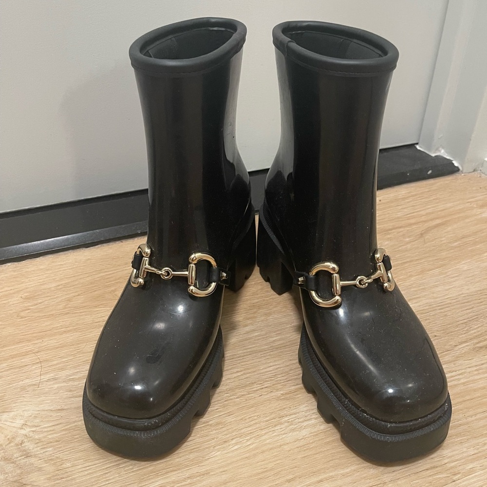 Gucci Black Ankle Boots with Gold Detail